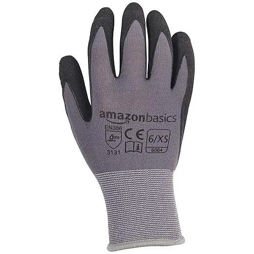 Amazon Basics Micro-Foam Nitrile Coated Work Gloves, Nylon Liner Fiber, Touch Screen, Grey, Size 6/XS, 12-Pair by GreenHaven Gardens