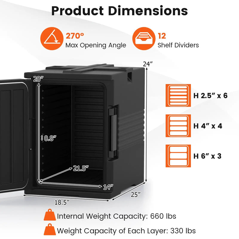 91 Qt Insulated Food Pan Carrier with Door Shafts-Black by DirectDeals