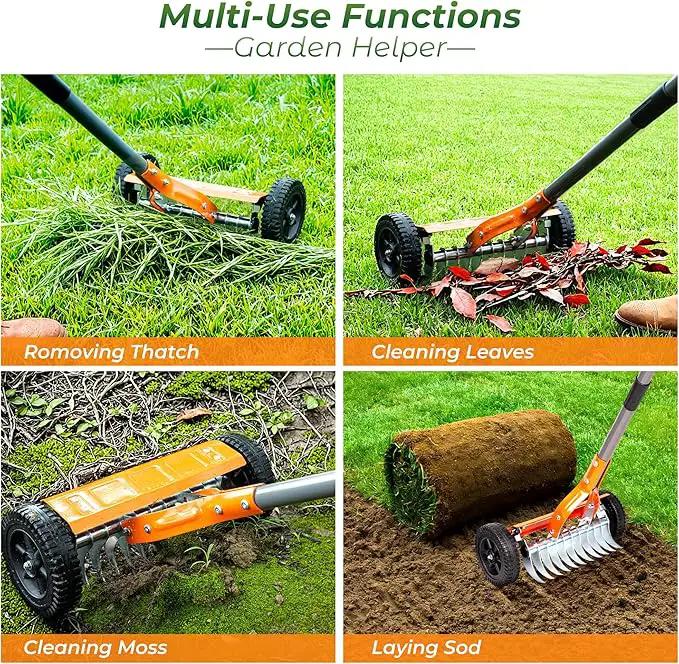 Walensee Dethatching Roller Rake with 76.8'' Adjustable Handle, 2mm Stainless Steel Blades, Heavy Duty Lawn Thatch Remover for Moss, Grass Clippings, Leaves & Debris – Ideal for Yard & Garden Cleanup by GreenHaven Gardens