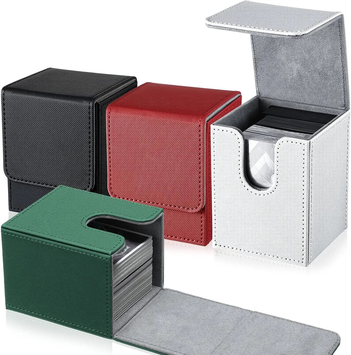 Yookeer 4 Pieces Leather Deck Card Boxes Cards Deck Game Box for Collectible Playing Card Box Compatible with MTG Commander(Black, White, Red, Green,Vertical) by GreenHaven Gardens