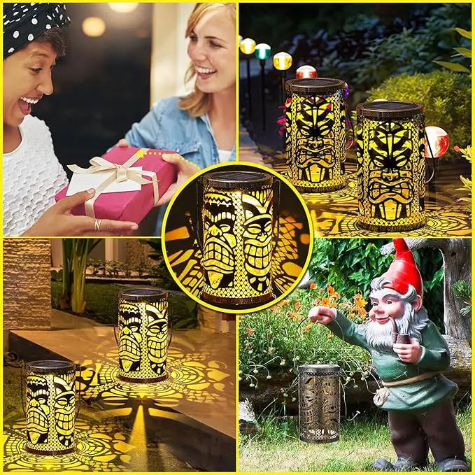 2 Pack Tiki Solar Lanterns Tiki Bar Light Decor Outdoor Waterproof Gifts for Women Men Hanging Lantern Metal Hollowed Out Decor for Summer Garden Patio Lawn Porch Festival Party by GreenHaven Gardens