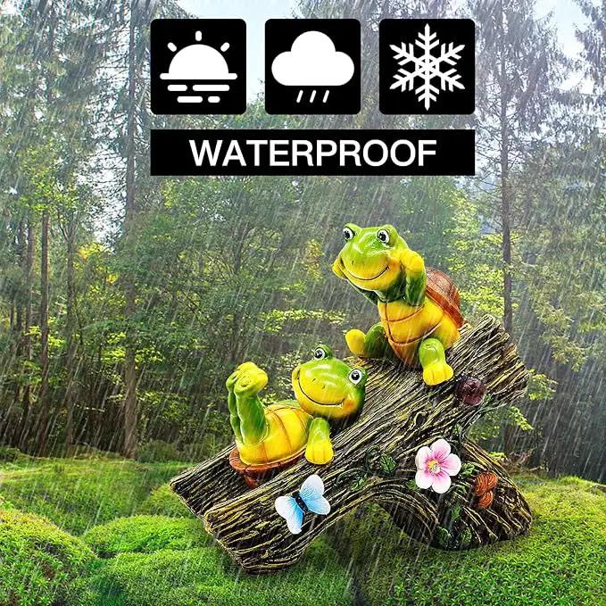 Garden Turtle Figurines Outdoor Decorations, Solar Statue Sweet Frog Face Turtles Decor with 4 LED Lights, Unique Garden Art Resin Statue Gifts for Patio Lawn Porch Yard by GreenHaven Gardens