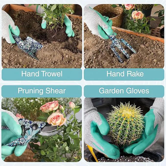 WORKPRO 5PCS Garden Tool Set, Aluminum Heavy Duty Gardening Tool Set with Garden Tool Bag, Outdoor Garden Hand Tools, Floral Blue by GreenHaven Gardens