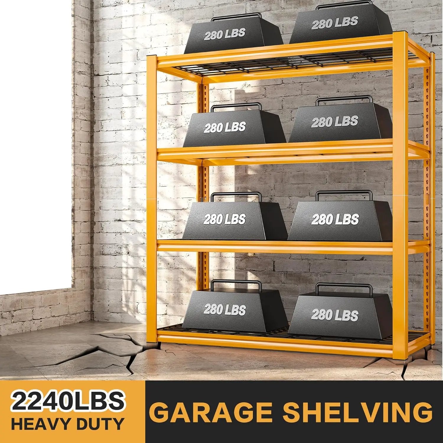 REIBII 40" W Garage Shelving 2240 LBS Storage Shelves Adjustable Heavy Duty Shelving 4 Tier Metal Shelves for Storage for Garage Kitchen Pantry Warehouse Basement 40" W × 19.5" D × 59.5" H, 4 Pack by GreenHaven Gardens