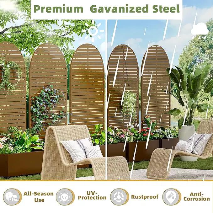 Casaphoria Metal Raised Garden Bed with Trellis and Wheels, 72"x35"x16" Arched Planter Box for Climbing Plants, Vegetables & Vines, Features Drainage Holes and Privacy Screen (Brown-Louvered) by GreenHaven Gardens
