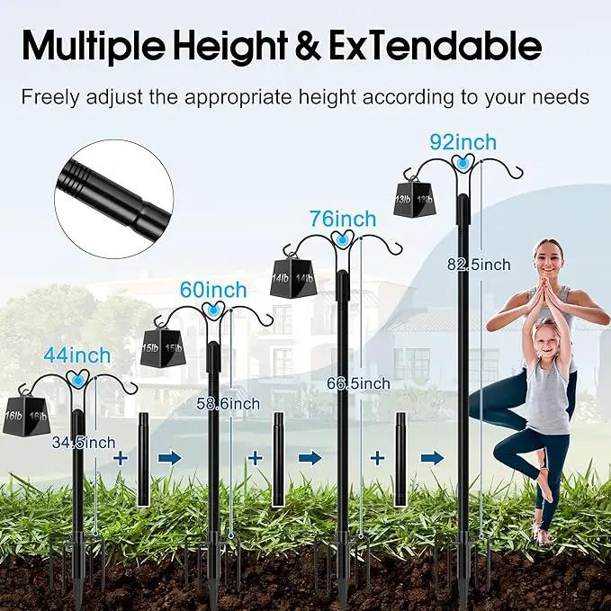 Ottsuls Bird Feeder Pole, 2 Pack 92 INCH Double Shepherds Hooks for Outdoor, with 5 Base Prongs Heavy Duty Tall Garden Planter Hooks for Hanging Flower Basket, Lantern, Hummingbird Feeder by GreenHaven Gardens
