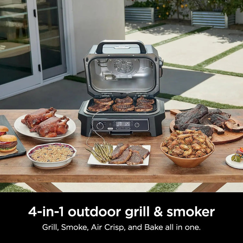 Ninja | Grill & Smoker | Outdoor Woodfire Pro XL | 4 in 1 Grill, BBQ Smoker, Air Fryer & Bake | Portable | Includes Built in Thermometer & 2 Woodfire Pellet Packs | Dark Grey | OG850 by GreenHaven Gardens
