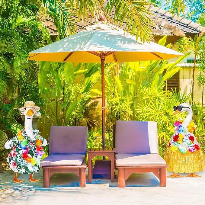 2 Set Hawaiian Luau Porch Goose Outfit for Lawn 23'' Plastic Goose Clothes Costume Summer Outdoor Decor(Hula Skirt) by GreenHaven Gardens