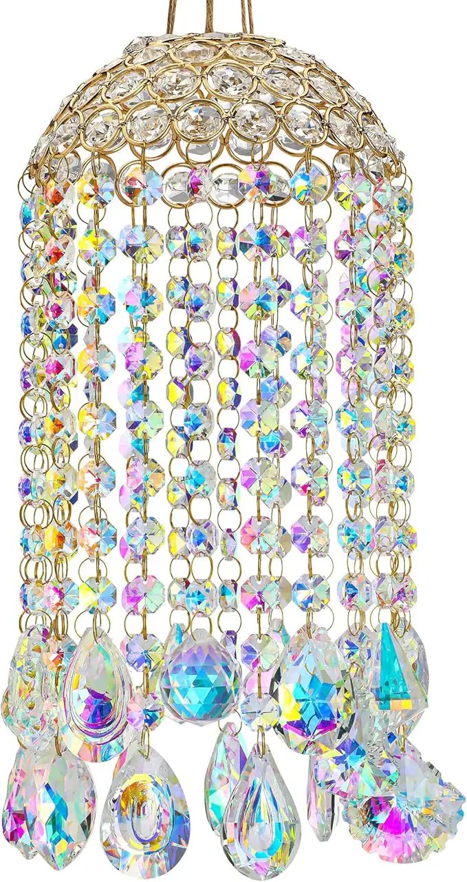 Crystal Chandelier Wind Chimes Suncatcher Pendant, Aurora Light Catcher for Window Indoor Outdoor Ornament, Gift for Mothers Day Christmas Day by GreenHaven Gardens