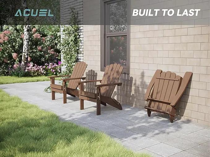 Folding HDPE Adirondack Chair, Weather-Resistant Patio Chair with Wide Armrests & High Backrest, Fire Pit Chair for Garden, Backyard, Porch,Coffee by GreenHaven Gardens