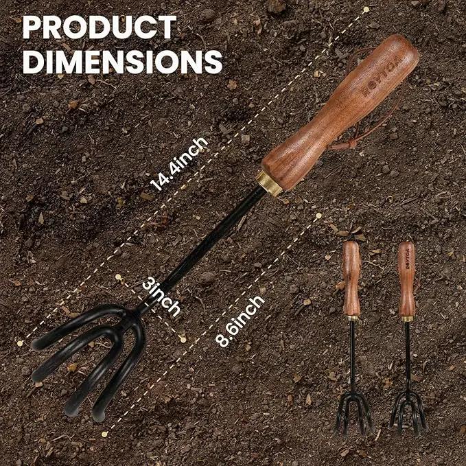 Hand Cultivator Rake, Ergonomic Small Garden Rake with Walnut Handle & 4 Durable Tines, Garden Tools for Weeding, Digging and Cultivating by GreenHaven Gardens
