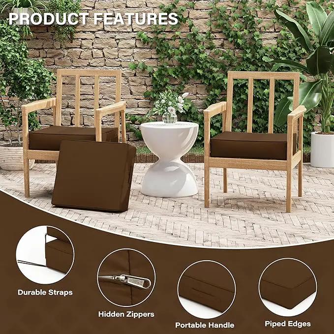 Patio Chair Cushions 18.5 X 16 X 4 Inch Waterproof Outdoor Seat Cushions for Patio Furniture, Outdoor Sofa Couch Pads with Ties & Handle, Set of 2, Chocolate by GreenHaven Gardens