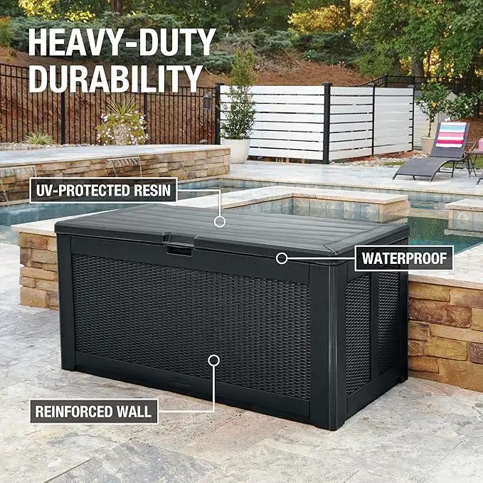 Rubbermaid Extra Large Resin Outdoor Storage Deck Box (134 Gal), Weather Resistant, Black, Deck Organization for Home/Backyard/Pool Chemicals/Toys/Garden Tools/Porch/Patio Cushions by GreenHaven Gardens