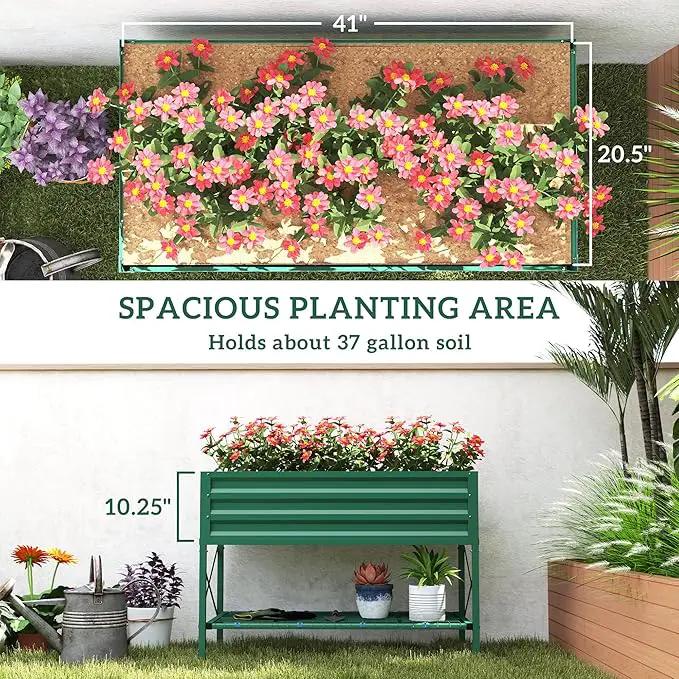 Outsunny Raised Garden Bed with Galvanized Steel Frame, Storage Shelf and Bed Liner, Elevated Planter Box with Legs for Vegetables, Flowers, Herbs, Green by GreenHaven Gardens