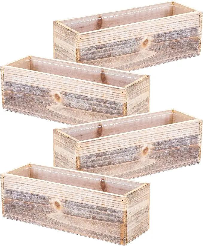 Wooden Planter Box, Whitewash with Plastic Liner l Garden Decor l Restaurant and Wedding Decorations l Wedding Bouquets, Table Centerpiece (12x4 Set of 4, Whitewash) by GreenHaven Gardens