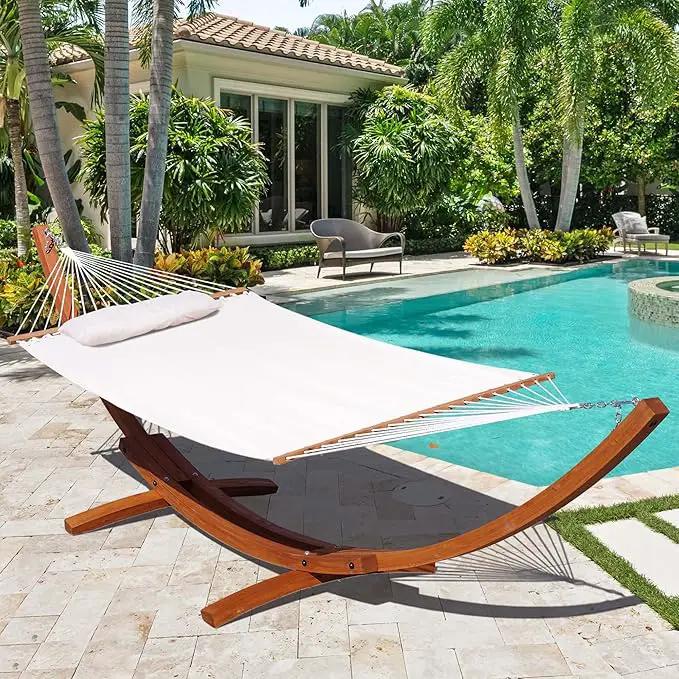 Lazy Daze 12 FT Sunbrella Fabric Hammock not Fading with Spreader Bars and Free Pillow Fits for Two Persons, All Weather and Fade Resistant for Patio Yard, 450 lbs Weight Capacity,Cast Pumice by GreenHaven Gardens
