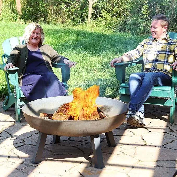 Sunnydaze 34-Inch Cast Iron Heavy-Duty Fire Pit for Outside - Wood-Burning Outdoor Fire Pit Bowl with Handles - Steel Finish by GreenHaven Gardens