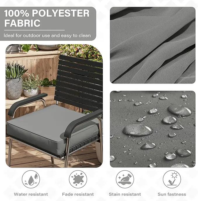 Patio Chair Cushions 22 X 22 X 4 Inch Waterproof Outdoor Seat Cushions for Patio Furniture, Outdoor Sofa Couch Pads with Ties & Handle, Set of 2, Light Grey by GreenHaven Gardens