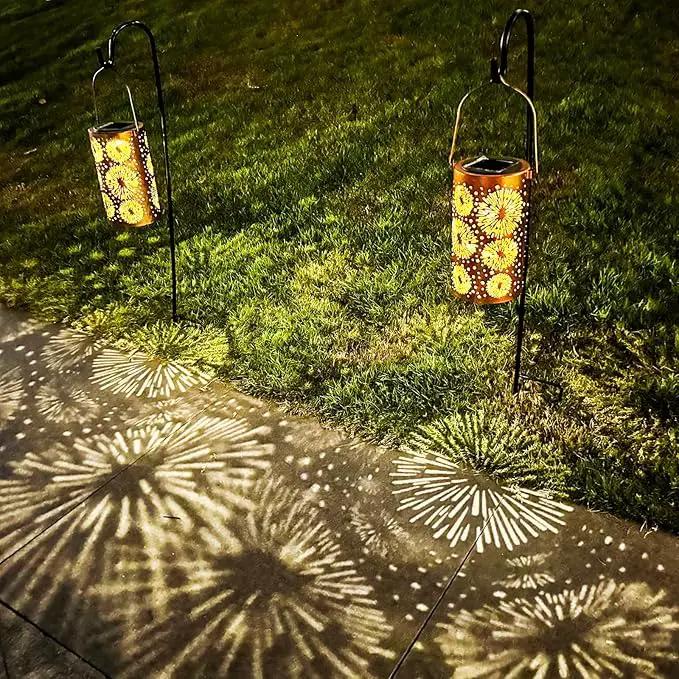 Mothers Day Gifts, Fireworks Solar Lanterns Outdoor Hanging, Hollowed-Out Metal Waterproof LED Garden Decor Light for Patio Yard Pathway Lawn Front Porch Tree, Birthday Gifts for Women Mom Grandma by GreenHaven Gardens