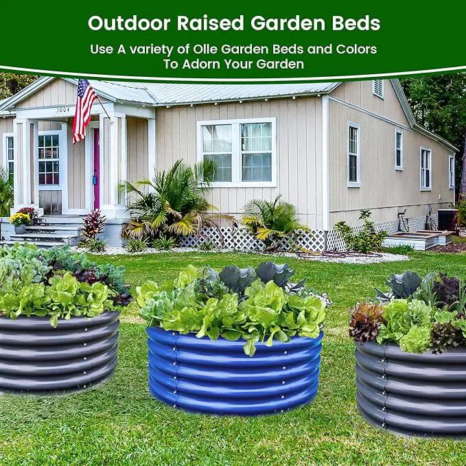 17" Tall, 42" Round Blue Raised Garden Bed Kit, Galvanized Metal Raised Garden Beds Outdoor for Vegetables Flowers,3.5 * 3.5 * 1.4Ft,Cobalt Blue by GreenHaven Gardens