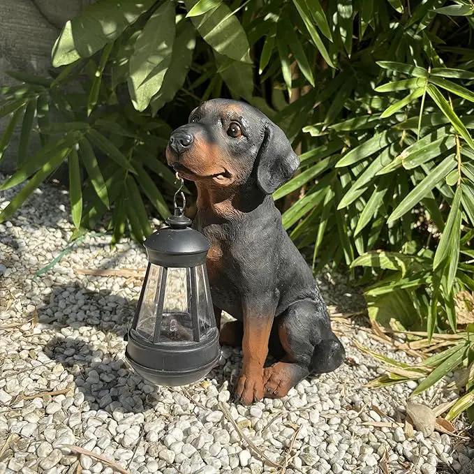 Garden Dog Statues Outdoor Decor, 10.6" Solar Light Dog Statue with Lantern, Puppy Solar Dog Figurine Sculpture for Outdoor Gardens Patio, Lawn, Yard, Housewarming Ornament Gift by GreenHaven Gardens