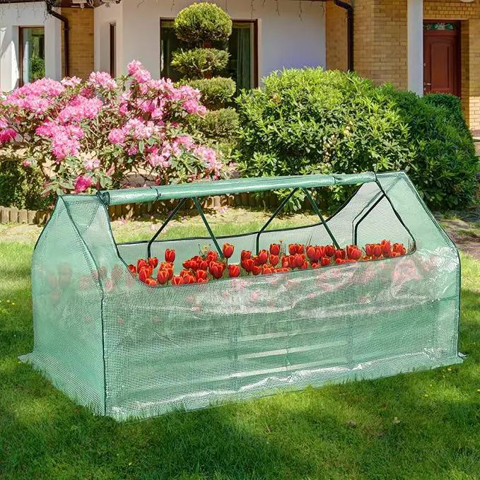 Aoodor 6 x 3 x 1 ft Raised Garden Bed with Mini Greenhouse Kit, Metal Planter Box with 2 Roll-Up Zipper Doors for Vegetables, Herbs, and Flowers by GreenHaven Gardens