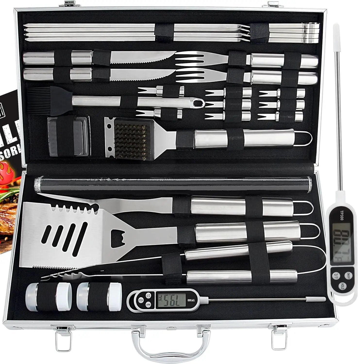 ROMANTICIST 28pcs BBQ Accessories Set with Thermometer - The Very Best Grill Gift on Birthday Wedding - Heavy Duty Stainless Steel Grill Set in Case for Outdoor Cooking Camping Grilling Smoking by GreenHaven Gardens