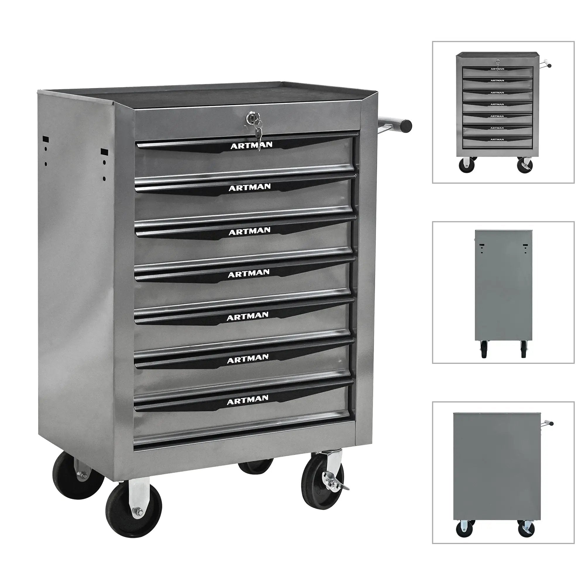 Rolling Metal Tool Chest with 7 Drawers, 20" Cabinet Silver by HouseOfZazla