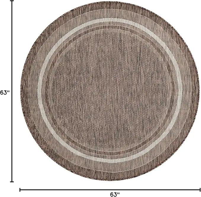 Unique Loom Outdoor Border Collection Area Rug - Soft Border (5' 3" Round Brown/Ivory) by GreenHaven Gardens