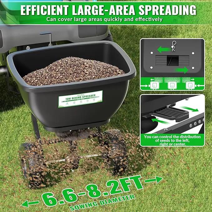200LB Tow Behind Broadcast Spreader, Fertilizer Spreader Holds up to 550 lbs with 13" Pneumatic Tires and Adjustable Flow Control Lever,for Fertilizer, Grass Seed, Salt, Ice Melt, Lawn by GreenHaven Gardens