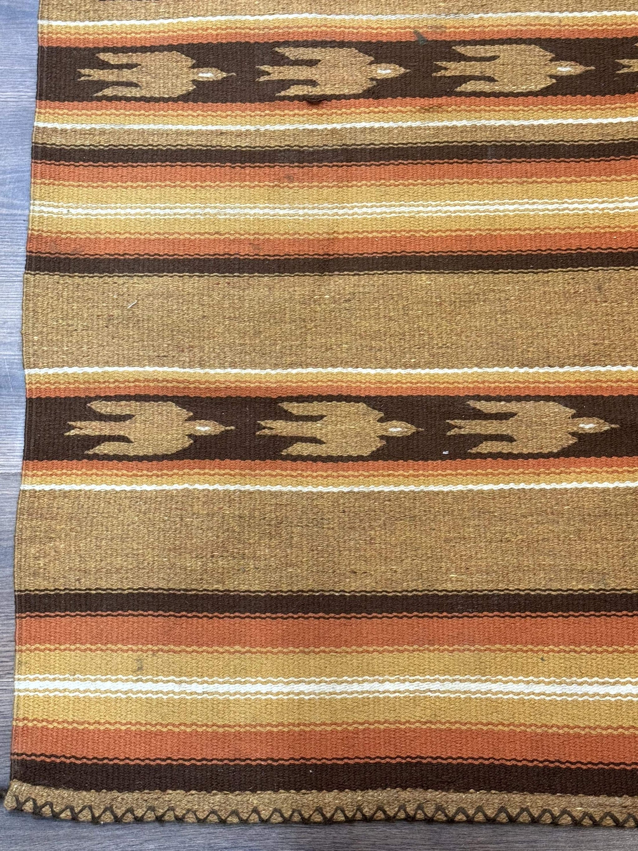South American Rug Blanket 2.7 x 5.6, Wool, Handmade, Navajo Design, Orange Brown by Jewel Rugs