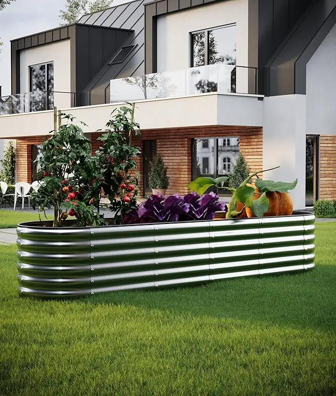 Large Raised Garden Bed Galvanized Metal Round Raised Garden Bed Outdoor for Gardening，8x2x1FT for Vegetables Flowers Ground Planter Box by GreenHaven Gardens