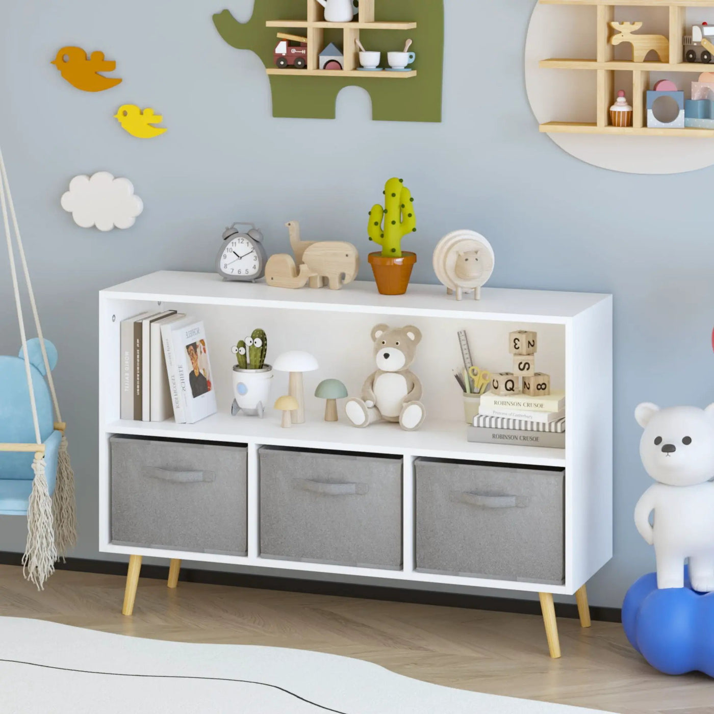 Bookcase With Collapsible Drawers, Book Display Organizer by Unique Piece Furniture