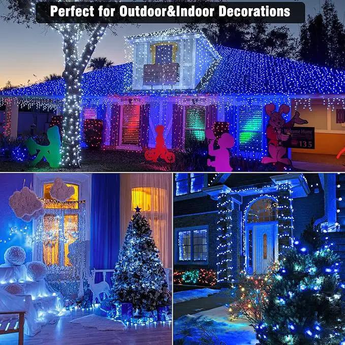 33ft 100 LED Christmas Lights Outdoor - 8 Modes Christmas String Lights Clear Wire with Time Memory, Waterproof Plug in Fairy String Lights for Indoor Outdoor Home Party Garden Decoration, Blue by GreenHaven Gardens