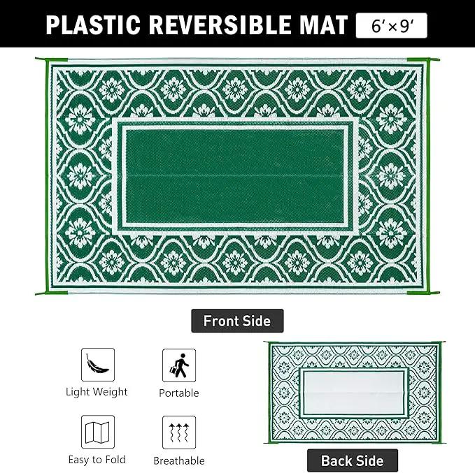 Plastic Outdoor Rug 6'x9' Waterproof Camping Carpet Outside Area Rug Reversible Green Rugs for RV Deck Entryance Porch Picnic Balcony Beach by GreenHaven Gardens