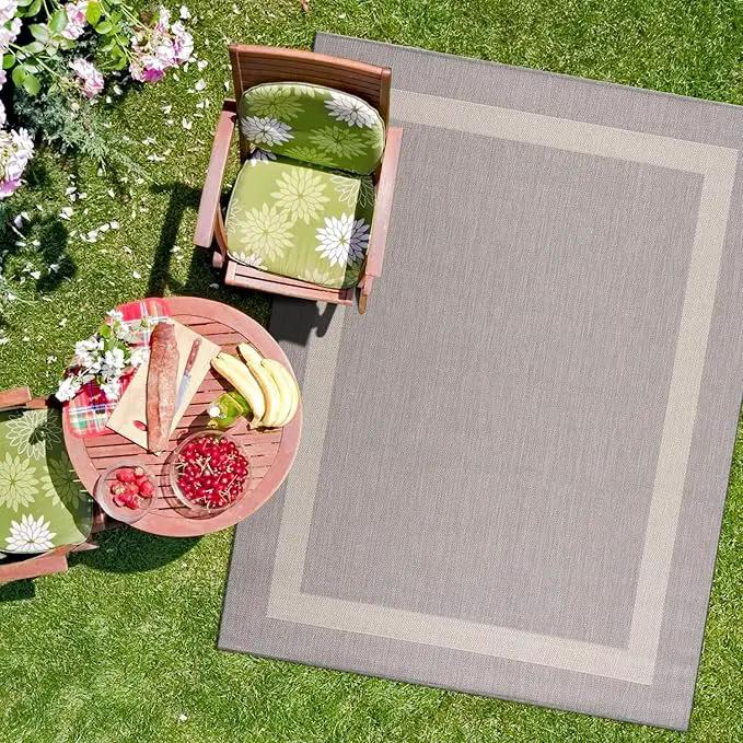 CAMILSON Outdoor Rug 8x10,Modern Outside Rugs for Patios Porches Waterproof Durable Washable Non-Shedding, Easy-to-Clean Indoor Outdoor Area Carpet (8 x 10, Bordered - Gray/White) by GreenHaven Gardens