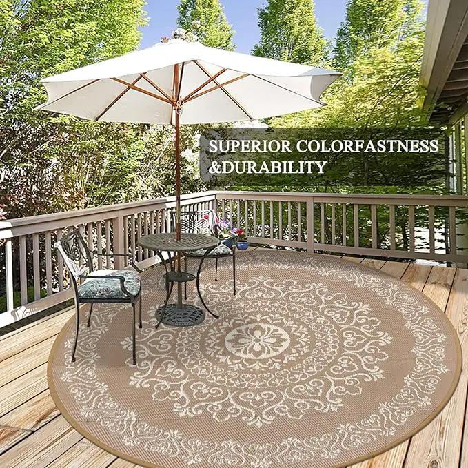 Pauwer Waterproof Outdoor Rug 8ft, Reversible Plastic Straw Patio Camping Rug, Indoor Outdoor RV Mat Carpet for Deck, Camper, Porch, Balcony, Backyard, Picnic, Floral Brown by GreenHaven Gardens