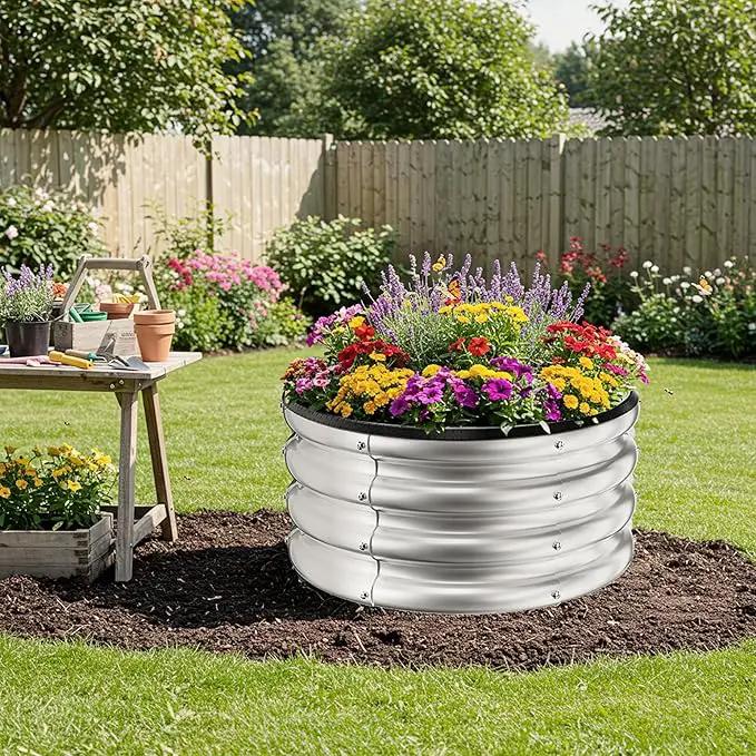 ZXZYHFTY Round Galvanized Raised Garden Bed kit,Silver Outdoor Garden Raised Planter Box, Round Large Metal Raised Garden Beds for Vegetable 2 * 2 * 1ft 3 Pcs by GreenHaven Gardens
