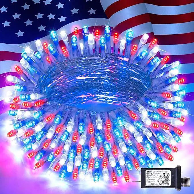 JMEXSUSS 4th of July Decorations Red White and Blue Lights, 33ft 100 LED String Light Indoor Plug-in, 8 Modes Patriotic 4th of July Lights for Indoor Outdoor Independence Day American Flag Holiday by GreenHaven Gardens