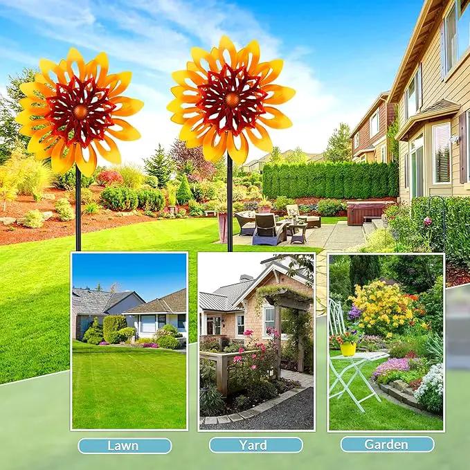 Sunflower Wind Spinners, 360 Degrees Swivel Metal Wind Sculptures, 62" Garden Pinwheels for Yard Lawn Patio Decor by GreenHaven Gardens