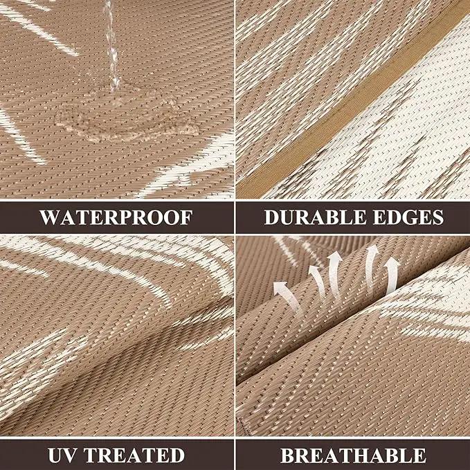 Pauwer Waterproof Outdoor Rug 8x10, Reversible Plastic Straw Patio Camping Rug, Indoor Outdoor RV Mat Carpet for Deck, Camper, Porch, Balcony, Backyard, Picnic, Leaf Brown by GreenHaven Gardens