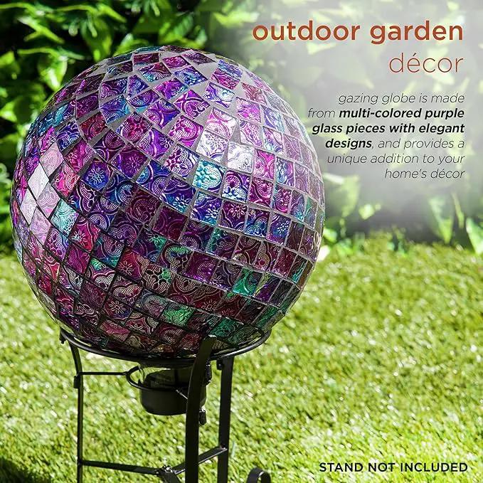 Alpine Corporation 10" Diameter Indoor/Outdoor Glass Mosaic Gazing Globe Yard Decoration, Purple Embossed Tile by GreenHaven Gardens