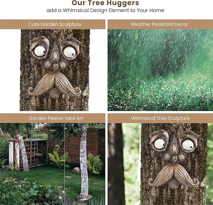 Bits and Pieces - 'Old Man' Tree Hugger - Yard Decorations - Whimsical Tree Sculpture - Garden Decoration - Garden Peeker Yard Art by GreenHaven Gardens