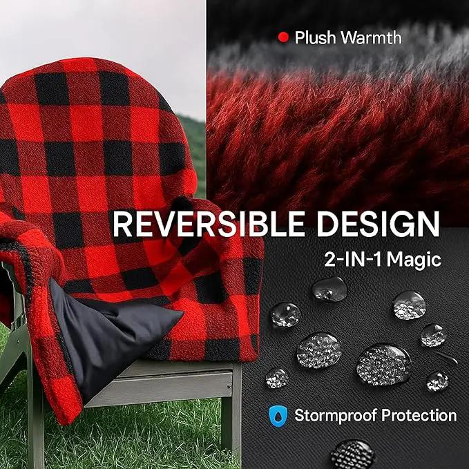 CITYBONFIRES The Chair Blanket™ Reversible Waterproof with Sherpa Lining – Portable Outdoor Cover for Camping, Sports & Patio – Folds into Carry Pouch with Strap - Buffalo Plaid by GreenHaven Gardens