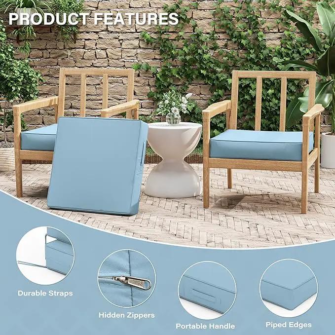 Patio Chair Cushions 22 X 22 X 4 Inch Waterproof Outdoor Seat Cushions for Patio Furniture, Outdoor Sofa Couch Pads with Ties & Handle, Set of 2, Light Blue by GreenHaven Gardens