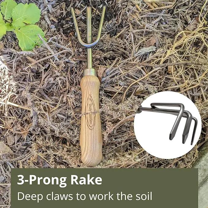 Classic 3-Piece Garden Tool Set - Durable Stainless Steel with Wood Handles. Trowel, Rake & Transplanter for Easy Digging, Weeding & Planting - by Truly Garden by GreenHaven Gardens