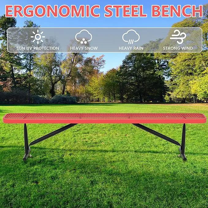 48" L Outdoor Steel Flat Bench, Heavy Duty Metal Park Bench for Outside, Expanded Metal, Commercial Benches Mesh Bench for Shopping Mall, Store, Lawn, Park, Patio, Deck, Garden (Red, 8FT) by GreenHaven Gardens