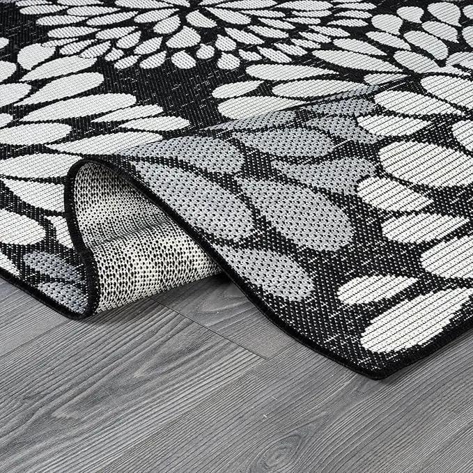 Beverly Rug Outdoor Rug 6x9 Modern Exotic Tropical Leaf Area Rugs for Indoor and Outdoor Patio Deck Porch Garden Water Resistant Washable Outside Carpet (6 x 9 Dark Gray) by GreenHaven Gardens