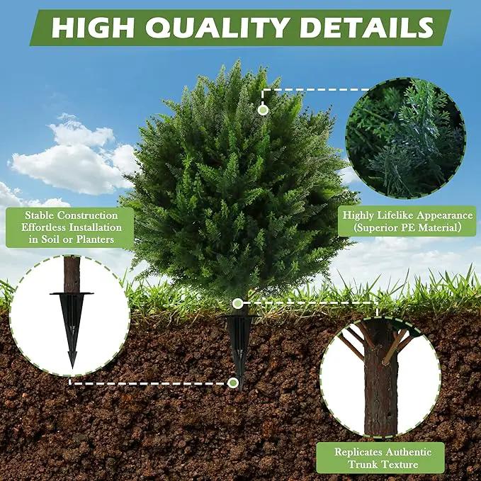 Sunnyglade Set of 2 Artificial Cedar Topiary Ball Trees, Faux Cedar Shrub Bushes with Ground Spike 25.5", UV Resistant Fake Cedar Plants for Indoor, Garden, Yard, Porch, Patio Decor (Green) by GreenHaven Gardens