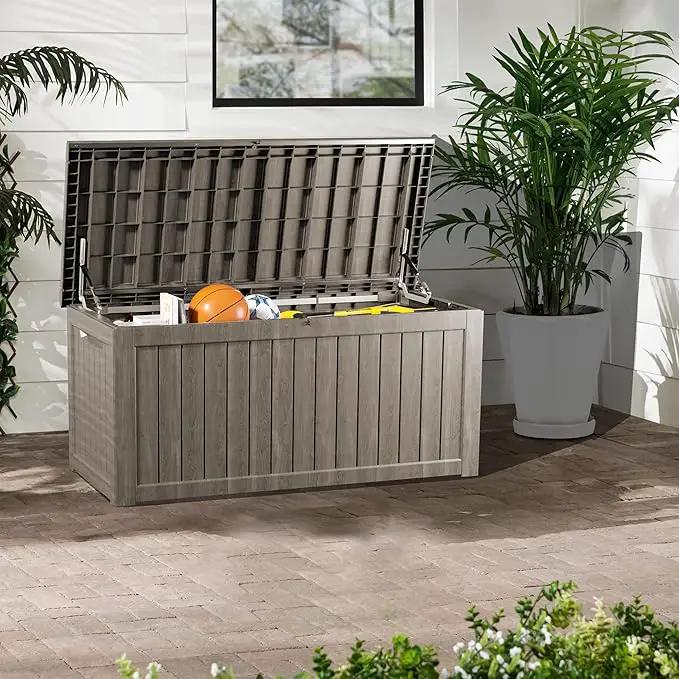 270 Gallon Heavy Duty Outdoor Storage Box - Extra Large Package Protection for Outside Deliveries, Patio Storage Bench & Resin Deck Chest with Lock, UV-Resistant, Slate Grey by GreenHaven Gardens